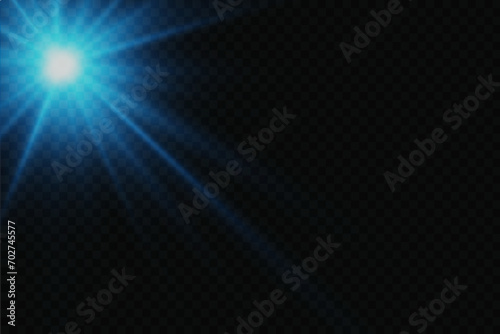 Bright lighting effects. Brilliant star and glare of light, explosion, line shine, solar flare, spark and stars. On a transparent background.