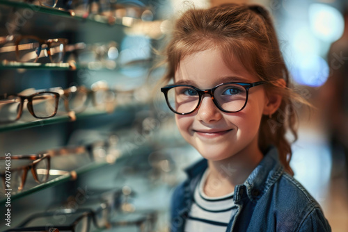 Happy 9-Year-Old with Glasses at Optician