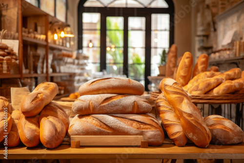 Artisanal Bread Assortment in Stylish Parisian Bakery