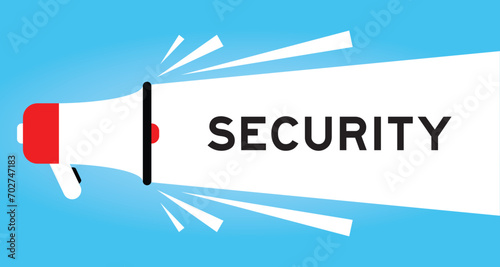 Color megaphone icon with word security in white banner on blue background
