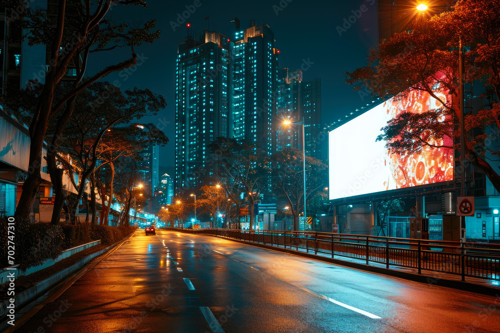 Urban Nightscape with Glowing Billboard