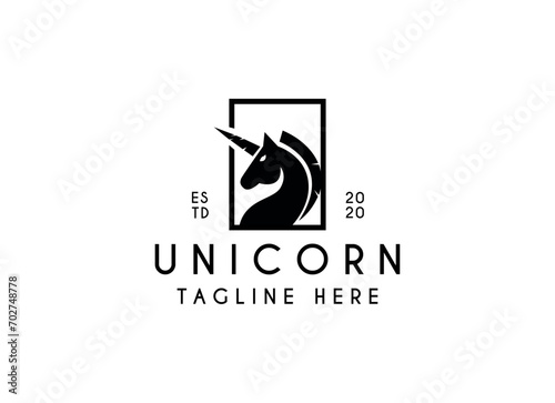 Black Silhouette of unicorn logo design. Unicorn Logo