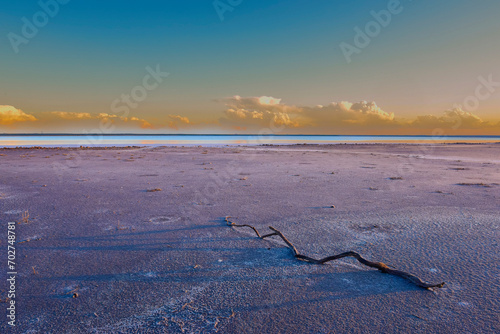 Desert landscape, broken dry soil in a Pampas lagoon, La Pampa province, Patagonia, Argentina. photo