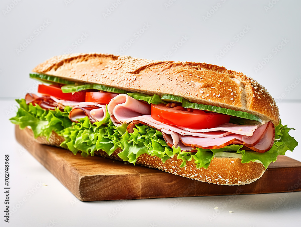 Sandwich with ham and vegetables isolated on white background Sandwich with ham and vegetables isolated on white background