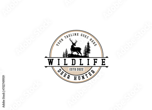 Classic Vintage Deer for Wildlife Hunting Logo Design, Vintage Deer Logo Design  photo