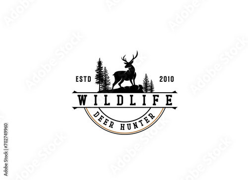 Classic Vintage Deer for Wildlife Hunting Logo Design, Vintage Deer Logo Design 