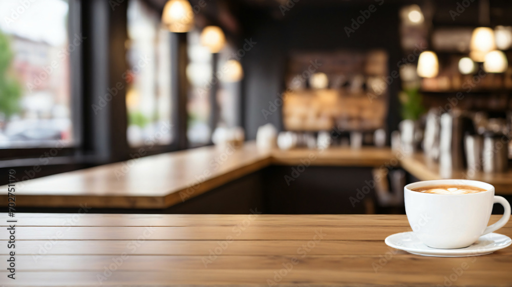 Cozy Coffee Shop Scene with Rustic Wooden Table for Mockups and Product Displays Cozy Coffee Shop Scene with Rustic Wooden Table for Mockups and Product Displays