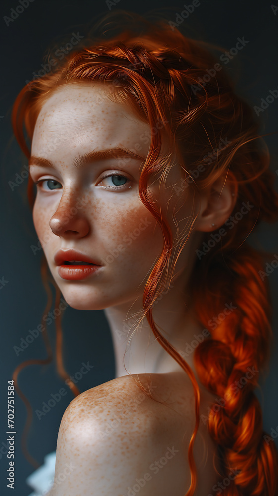Fototapeta premium Portrait of a ginger woman with braids