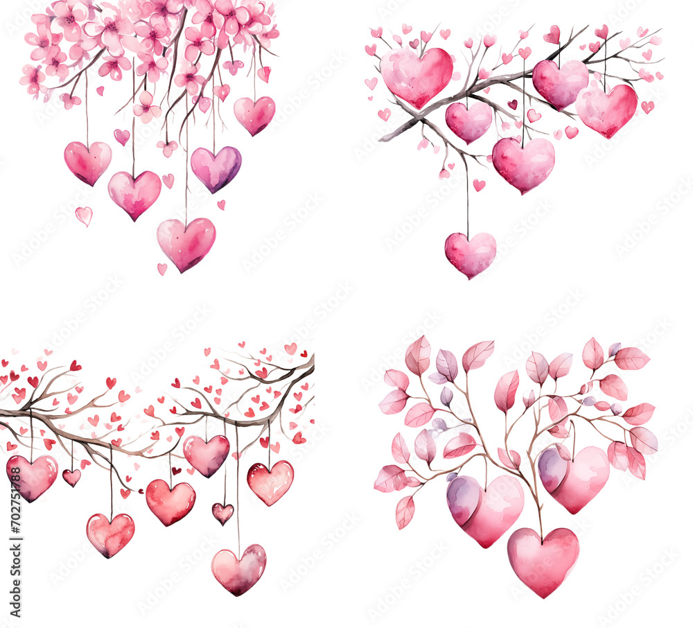 custom made wallpaper toronto digitalBranches with pink hearts. Watercolor Valentines Day clipart