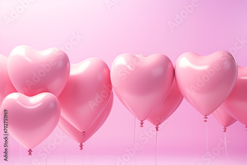 Heart shape pink balloons. Valentine s Day or Mother s Day elements against pink background
