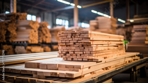 Woodworking Mastery Displayed through Organized Lumber Stack in Workshop