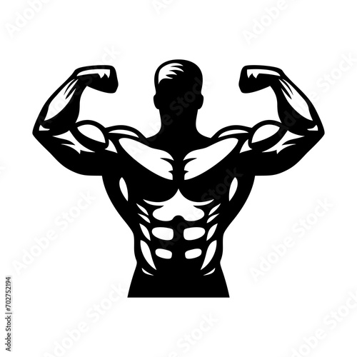 Bodybuilder icon. Man silhouette of a strong man, athlete icon. Body building muscles. Vector illustration