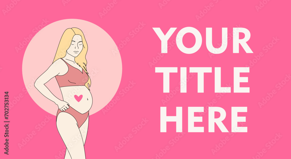 banner with linear silhouette of a pregnant woman in the circle