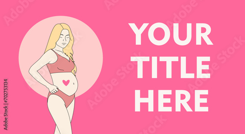 banner with linear silhouette of a pregnant woman in the circle