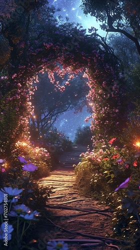 Pathway to the Heart  Enchanted Garden Arch  Romantic Wallpaper  Made with Generative AI  Midjourney 