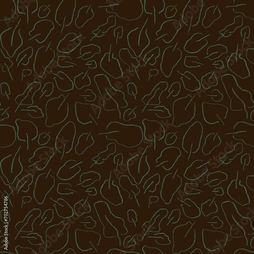 Seamless abstract floral pattern. Green  brown. Illustration. Botanical texture. Leaves. Brush strokes pencil. Design for textile fabrics  wrapping paper  background  wallpaper  cover.