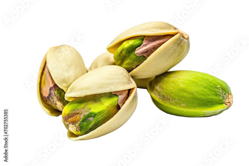 Close up of Pistachio nut isolated on transparent png background, types of nuts concept, popular nutrients and high protein snack, essential fiber and healthy fats.
