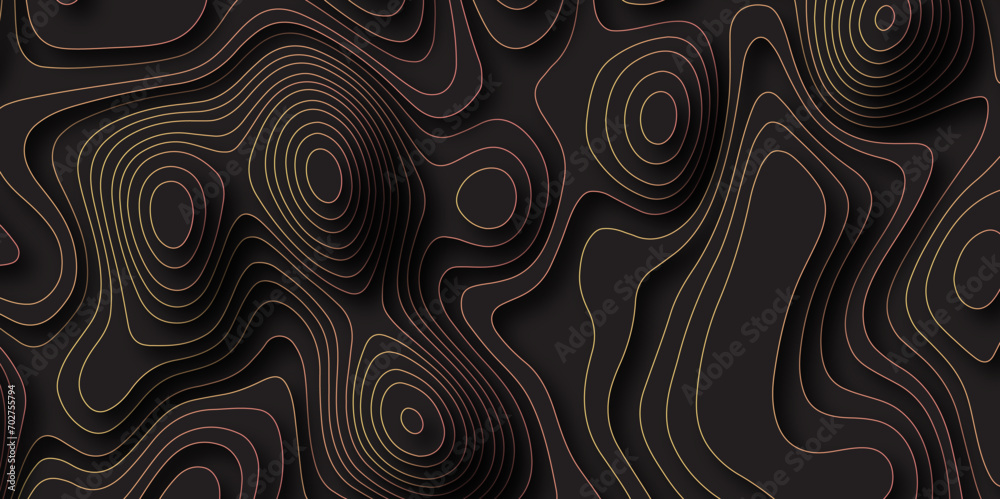 Abstract black colorful gradient Topographic line map pattern background. Contour elevation topographic and textured Background Modern design with black background with topographic wavy patte. Abstract black colorful gradient Topographic line map pattern background. Contour elevation topographic and textured Background Modern design with black background with topographic wavy patte.