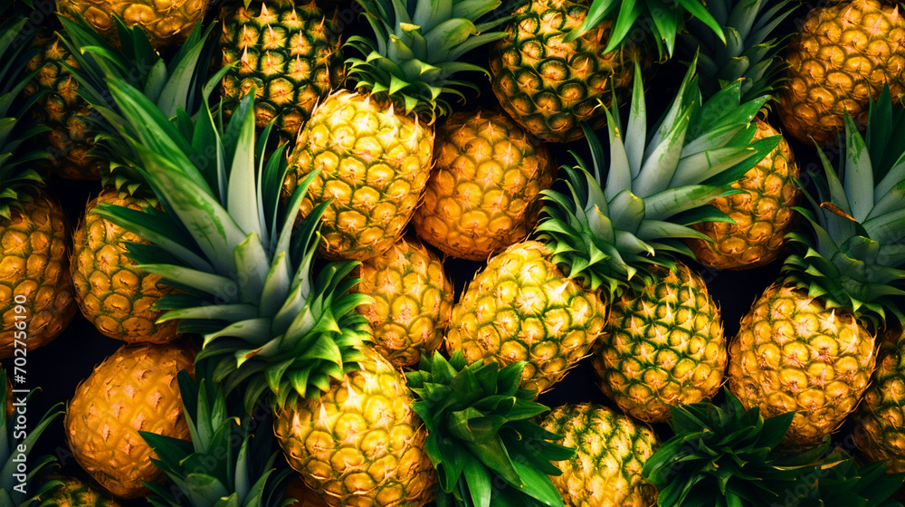 Group of pineapple fruit pattern wallpaper - ai generative Group of pineapple fruit pattern wallpaper - ai generative