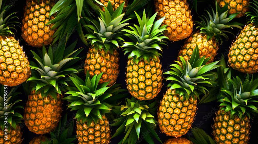 Group of pineapple fruit pattern wallpaper - ai generative Group of pineapple fruit pattern wallpaper - ai generative