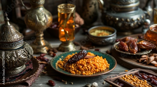 Eid al-Fitr celebrations. Table with traditional food.
