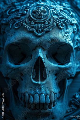 Dark fantasy skull with blue glow