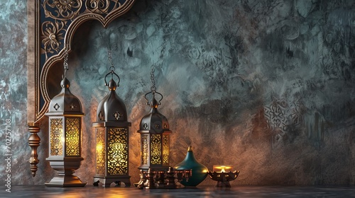 Arabic lantern of ramadan celebration background. Islamic holiday banner.