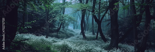 Misty forest with flowers and vegetations © Fatemeh