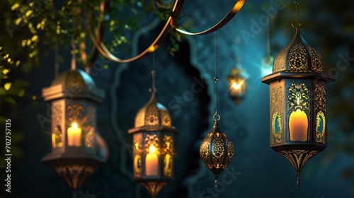 Arabic lantern of ramadan celebration background. Islamic holiday banner. © Alexander Kurilchik