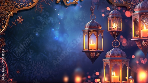 Arabic lantern of ramadan celebration background. Traditional Islamic holy holiday photo