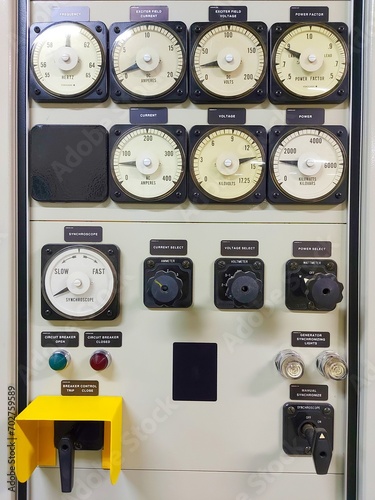 Electrical medium voltage switchgear panel in power plant switchgear room. photo