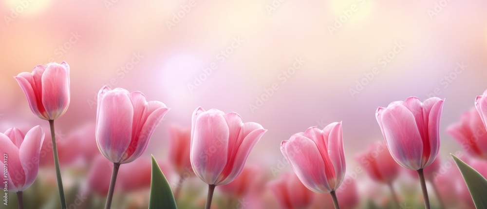 Beautiful pink Tulip on a blurred spring sunny background. bright pink tulip flower background for the spring or love concept. beautiful natural spring scene, texture for design, copy space. banner Beautiful pink Tulip on a blurred spring sunny background. bright pink tulip flower background for the spring or love concept. beautiful natural spring scene, texture for design, copy space. banner
