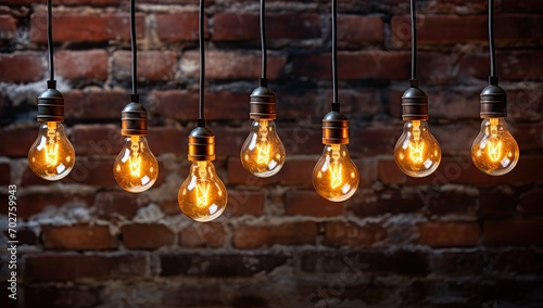 light bulbs hanging from an old brick wall and room background