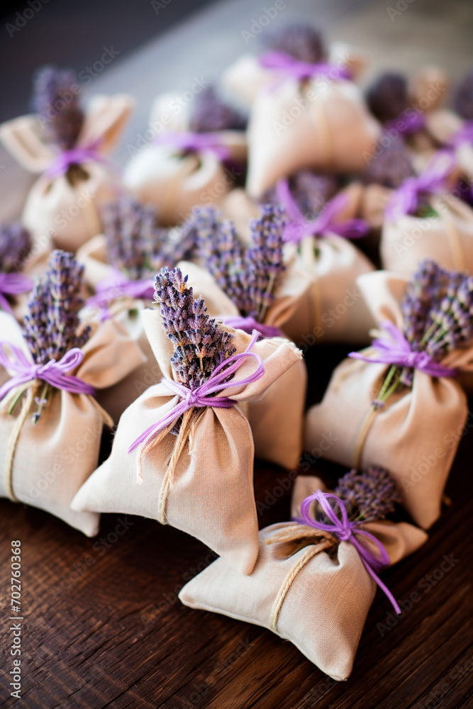 Naklejka premium Aromatic sachet with lavender. Selective focus.