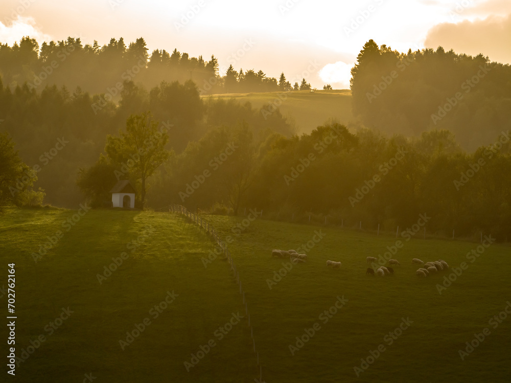 Obraz premium Lot Szczawnikiem wczesną jesienią. Jesienny krajobraz.