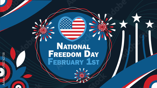 National Freedom Day vector banner design with geometric shapes and vibrant colors on a horizontal background. Happy National Freedom Day modern minimal poster.