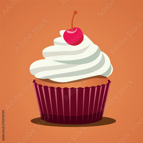 cupcake with cream and cherry illustration