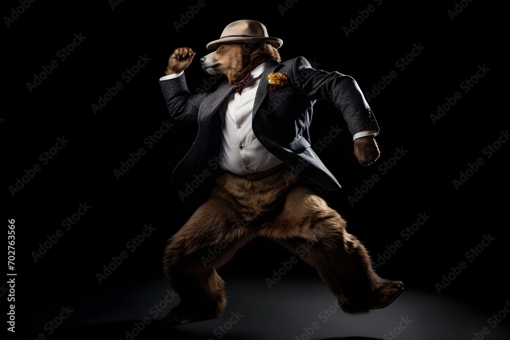 dancing brown bear in suit isolated , Generative AI dancing brown bear in suit isolated , Generative AI