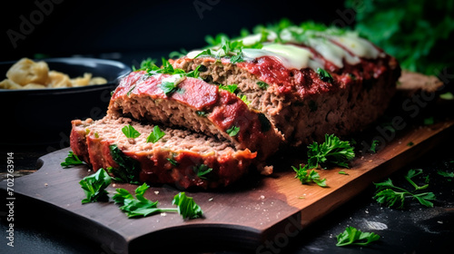 Low carb keto meat loaf. Selective focus.