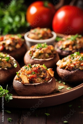 A plate of stuffed mushrooms on a table
