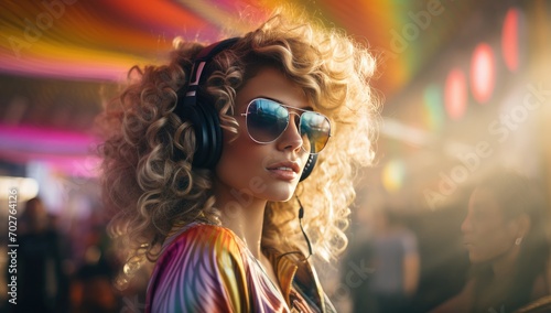 Woman in glasses with dj equipment in a music festival