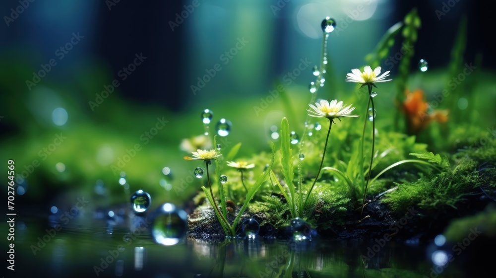 Beautiful green ferns and moss in the forest