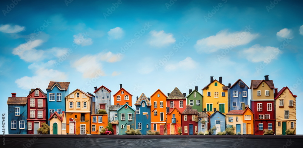 Vibrant Row of Stylized Model Houses