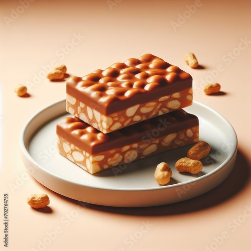 waffle with chocolate and nuts on a plate