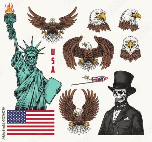 American symbols colorful set logotype
