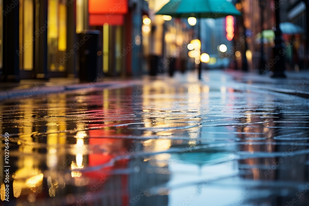 Rain reflecting on city streets