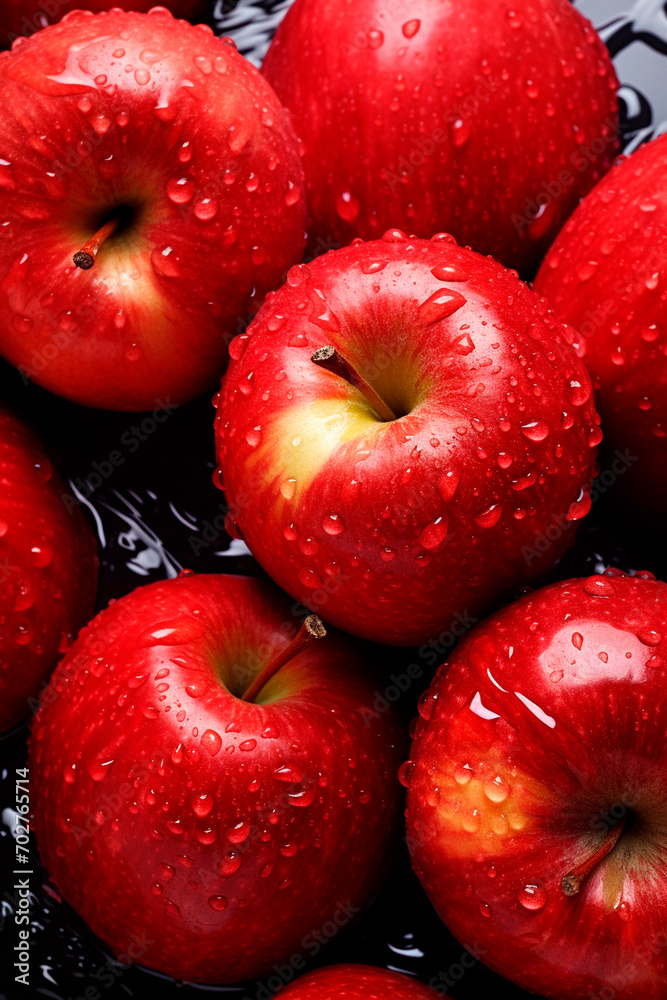 There are a lot of wet apple fruits. Selective focus. There are a lot of wet apple fruits. Selective focus.