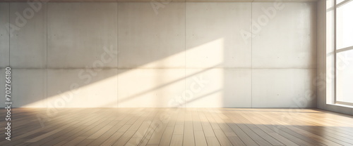 Sunset Glow on Modern Concrete Wall with Wooden Floor