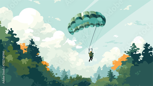 serene beauty of the canopy descent in a vector art piece showcasing the moment when skydivers deploy their parachutes