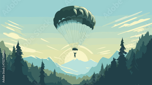 serene beauty of the canopy descent in a vector art piece showcasing the moment when skydivers deploy their parachutes photo